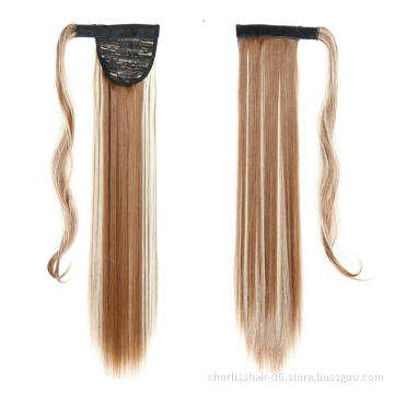 Top Quality Silky Straight High Ponytail For Black Women Pour Petite Fille Wrap Around Synthetic Clip Hair Ponytails Extensions